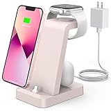 Woruda Charging Station for iPhone - 3 in 1 Wireless Charger Stand for Apple Watch Series 7 6 SE 5 4 3 2 & Charging Dock for iPhone 14 13 12 11 Pro X Max XS XR 8 7 Plus 6s 6 with Adapter, CW340