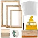 Colovis 23 Pcs Screen Printing Starter Kit, Include 3 Sizes Wood Silk Screen Printing Frame, Squeegees, Transparency Inkjet Film, Masking Tape and Ink Spatula