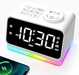 AFEXOA Alarm Clock for Bedroom with Radio, Glow Small Digital Clock Radio with 8 Color Night Light & Display, USB Ports, Dimmer, Timer, Sound Machine, Loud FM Radio Alarm Clock for Adults Seniors Kids