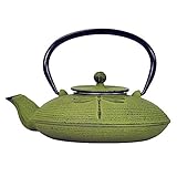 Primula Green Dragonfly Japanese Tetsubin Cast Iron Teapot Stainless Steel Infuser for Loose Leaf Tea, Durable Construction, Enameled Interior, 26 oz