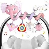 Car Seat Toys, Newborn Toys, Stroller Toys for Babies and Infants 0-6-12 Months, Baby Doll Car Seat Toys Boys Girls Elephant（Pink）