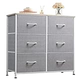 WLIVE Dresser with 6 Fabric Drawers, Storage Tower, Storage unit for Bedroom, Hallway, Nursery, Entryway, Closets, Sturdy Metal Frame, Wood Tabletop, Easy Pull Handle, Gray