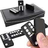 Dominos Set for Adults and Kids - Dominoes - Domino Classic Board Games, Christmas Games – Double Six Standard Dominos Set 28 Tiles with Black Leather Case - Juegos de Mesa