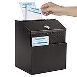 KYODOLED Suggestion Box with Lock and 50 Free Suggestion Cards, Metal Wall Mounted Ballot Box, Donation and Collection Key Drop Box with Slot & 2 Keys, 8.5H x 5.9W x 7.3L Inch, Black