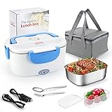Electric Lunch Box Food Warmer 2 in 1, FVW Portable Food Heater for Car and Home - Leak proof, Lunch Heating Microwave for Truckers with Removable Stainless Steel Container 1.5 L, 110V/12V