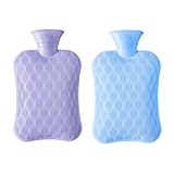 BYXAS Hot Water Bottle Without Cover, 1.8 L Water Bag for Pain Relief Neck, Shoulder and Hand Feet Warmer，Hot and Cold Compress, 2 Pack(Purple+Blue)