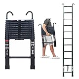 10 FT Aluminum Telescoping Ladder with 2 Detachable Roof Hooks(2.8 inch), Lightweight Telescopic Extension Ladder for Home, Multi-Purpose Rv Ladder Loft Ladder Max 330 Lb Capacity, EN131 Certificated
