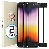 MANTO 2 Pack Screen Protector for iPhone SE 3 (2022), iPhone SE 2020, iPhone 8, iPhone 7, iPhone 6S, iPhone 6 Full Coverage Tempered Glass Screen Protector Film Edge to Edge Protection 4.7 Inch, Black