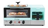 Elite Gourmet Americana 2 Slice, 9.5' Griddle with Glass Lid 3-in-1 Breakfast Center Station, 4-Cup Coffeemaker, Toaster Oven with 15-Min Timer, Heat Selector Mode, Blue, (EBK8810BL)