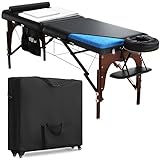Luxton Home Premium Memory Foam Massage Table with Rolling Carrying Travel Case, Washable Sheets and More - Thicker and Wider Portable Massage Bed - Professional Ergonomic Folding - Adjustable Height