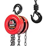 BIG RED Hand Chain Hoist 1 Ton 2000 Lbs Capacity Torin Manual Chain Hoist with 2 Heavy Duty Hooks, for Warehouse Automotive Machinery, Red, TR9010