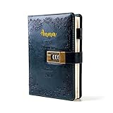 Personalized Diary with Lock, Lockable Secrets Journal, Vintage Journal with Lock for Women, Embossed Design Cover, 240 Pages Thick Refillable Locked Diary, 5.5 x 7.9 Inch Locking Notebook for Adults Women and Teens (Green Diary With Name)