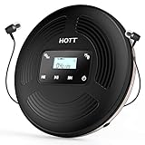 HOTT CD903TF Rechargeable Portable CD Player with Bluetooth for Car with AUX Output and FM Transmitter,Touch Buttons ,Headphones Anti-Shock Protection-Black