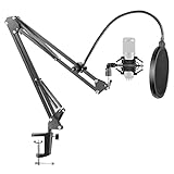 Neewer NB-35 Microphone Suspension Boom Scissor Arm Stand with Microphone Clip Holder and Table Mounting Bracket & NW (B-3) Pop Filter Windscreen Shield and Metal Microphone Shock Mount Kit