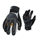 Vgo... 1-Pair Heavy-Duty Synthetic Leather Work Gloves, Impact Protection Mechanic Gloves, Rigger Gloves, High Dexterity, Vibration Reduction, Touchscreen Capable (Size XS, Black, SL8849)