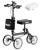 HEAO All Terrain Knee Walker with Shock Absorber, Steerable Knee Scooter with 10' Front Wheels, Compact Crutches Alternative for Foot Injuries Black