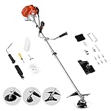 COOCHEER 2-Cycle 18' 58CC Cordless String Trimmer/Edger, 4-in-1 Gas Weed Wacker Brush Cutter with 4 Detachable Heads for Lawn, Yard, Garden, Shrub Trimming, Orange