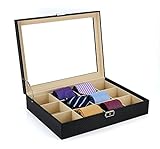 TIMELYBUYS Tie Display Case for 12 Ties, Belts, and Men's Accessories Black Carbon Fiber Storage Box Father's Day