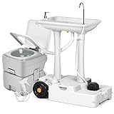 YITAHOME Portable Sink and Portable Toilet, 30L Camping Sink & 5.28 Gallon Camping Toilet With Level Indicator and Hand Sprayer for Adults, The Elders, Indoor, Outdoor, RV Travel, Boat, Wedding