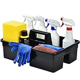 3-Compartment Plastic Cleaning Caddy Basket – Stackable Large Commercial Quality Plastic Tool Organizer Bucket with Handle, Black