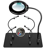 Magnetic Helping Hands Soldering 10X Magnifying Glass with Light PCB Holder, Drdefi Third Hand Soldering Station Magnifier Lamp with Thickening Alligator Clip Larger Base for Electronic Repairing