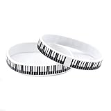 LF 2pcs White Rubber Silicone Piano Key Musical Instrument Hip Hop Keyboard Concert Music Bracelet Wristband Gift for Pianist Musician Dancer