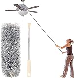 Microfiber Duster with Extension Pole(Stainless Steel) 30 to 100'', with Bendable Head, Extendable Long Duster for Cleaning Ceiling Fan, High Ceiling, Keyboard, Furniture Cars Gray