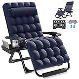 Slendor Oversized Zero Gravity Chair XXL, 33 inch Padded Zero Gravity Recliner, Folding Reclining Lounge Chair, Indoor Outdoor Patio Chairs with Pillow, Footrest,Cup Tray, Support 500 lbs, Blue