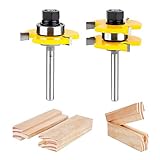 KOWOOD Tongue and Groove Set of 2 Pieces 1/4 Inch Shank Router Bit 3 Teeth Adjustable T Shape Wood Milling Cutter
