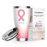 HAUSHOF Mothers Day Tumbler, Mothers Day Gifts for Mom from Daughter, Son, Husband, Birthday Gifts for Mom, 20oz Stainless Steel and Double Wall Insulated Tumbler with Lid-Pink Ribbon