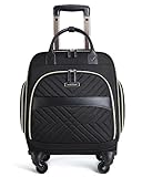 LIGHT FLIGHT Rolling Laptop/Computer Bag with Spinner Wheels for Carry on Business Travel , Women Men Briefcase 15.6 Inch , Water-resistant , Quilted Black