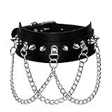 Manfnee Punk Goth Rock Collar for Women Men Leather Spike Chain Vintage Necklace Adjustable Black
