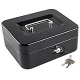 KYODOLED Medium Cash Box with Money Tray,Small Safe with Key,7.87'x 6.30'x 3.54' Black