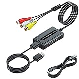 Female RCA to HDMI Converter with HDMI Cable for N64/Wii/PS2/Xbox with Male RCA(RCA Cable Integrated), CVBS AV Composite to HDMI Converter Supports Full HD 720P/1080P Output Switch
