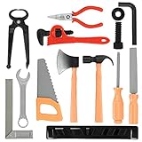 Gresdent 14 Pcs Kids Toy Tool Set Construction Party Supplies Plastic Pretend Play Accessory for Boys with Screwdrivers Pliers Axes Saws(Type B)