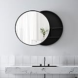 SDK Round Bathroom Mirror Cabinet, Bathroom Wall Storage Cabinet Sliding Mirror Medicine Cabinet with Steel Gliding Stainless Wooden Frame 3 Level (Color : Black, Size : Ø50CM)