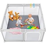 TODALE Baby Playpen, Medium Playpen for Babies and Toddlers, Indoor & Outdoor Kids Activity Center, Kids Safety Play Pens Play (Light Grey, 50x50x27 Inch)