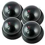 Fake Camera, Fakes Security Camera Outdoors, Dummy Dome Security Camera, Wireless Surveillance System Realistic Look with Flashing red LED Light for Home or Business (Pack of 4)