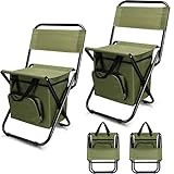 Jerify 2 Pcs Foldable Fishing Chair with Cooler Bag Portable Backrest Fishing Stool Lightweight Outdoor Folding Chair for Fishing Hunting Beach Camping Seat (Green)