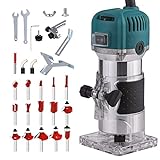 AKYPACH Compact Wood Router, Wood Trimmer Palm Router Tool with 6 Variable Speed 15 pieces 1/4' Router Bits Set, 33000R/MIN