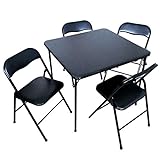 Plastic Development Group 34 Inch Square Type Folding Card Table with 4 Folding Chair Set for Indoor and Outdoor Events, Black