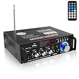 Etlephe 298A Mini Bluetooth Stereo Amplifier,Amplifier home Audio,Audio Receiver,300W+300W 2 Channel Power Sound Receiver/USB,SD Card,FM Radio,2 Mic for Home Speakers & Theater System-12V 110V US Plug