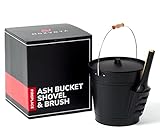 Noxvoya Metal Ash Bucket with Lid and Shovel, Brush, Black - Heavy-Duty, Modern Coal Bucket with Fireplace Scoop for Indoor Fireplaces, Outdoor Fire Pits, Grill - Premium, Compact Fireplace Tools