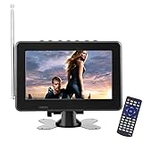 Portable TV LCD Monitor, 7in 1080P Rechargeable Car Digital TV with ATSC Tuner, AV in Out, FM Radio, SD, MMC, USB, TV Stand and Remote Control for Car Travel, Mini Television