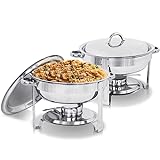 SUPER DEAL Upgraded 5 Qt Full Size Stainless Steel Chafing Dish Set of 2 Pack Round Chafer Buffet Catering Warmer Set w/Food and Water Pan, Lid, Solid Stand and Fuel Holder