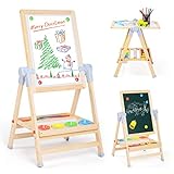 XCSOURCE Art Easel for Kids, 3 in 1 Adjustable Double Sided Drawing Board Whiteboard & Chalkboard Dry Erase Board with Paper Roll, Art Supplies, 360°Rotating Art Table for Toddlers Children Ages 2+