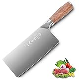 SHI BA ZI ZUO 7 Inches Stainless Steel Meat and Vegetable Cleaver Knife with Ergonomic and Sturdy Wooden Handle