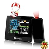 DR.PREPARE Projection Alarm Clock, Digital Clock Projector on Ceiling with Indoor/Outdoor Temperature Display, Dual Alarms, Colored Backlight, Weather Forecast, and Battery Backup for Bedroom