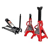 Arcan 2 Ton Extra Long Reach Low Profile Steel Floor Jack A20016 / XL2T, Black & BIG RED T43202 Torin Steel Jack Stands: 3 Ton (6,000 lb) Capacity, Red, 2 count (pack of 1)