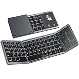 Foldable Keyboard, Portable Multi-Device Wireless Bluetooth Keyboard with Touchpad & Number Pad, Rechargeable Travel Folding Keyboard with Stand Holder for Tablet Phone Laptop (Gray)